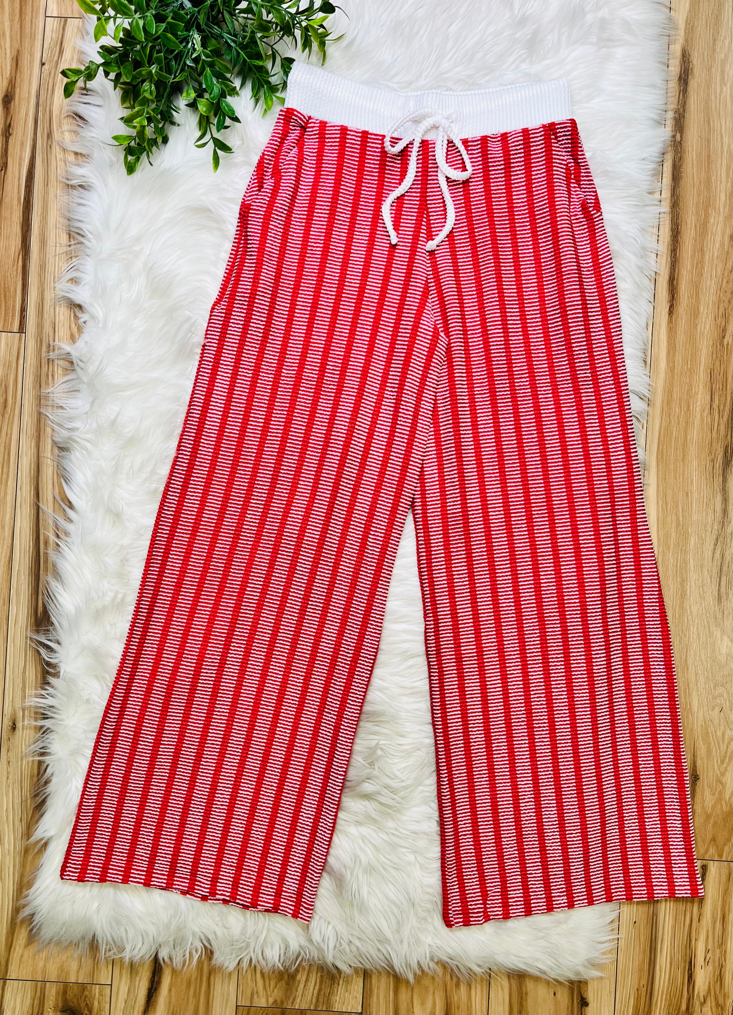 Women’s Zenana Red Striped Ribbed Pant Set
