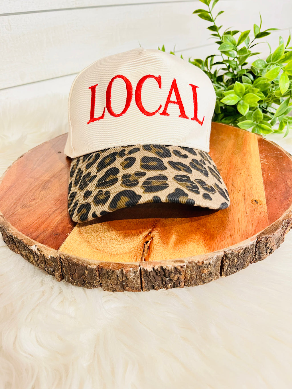 Women’s “LOCAL” Taupe Hat with Cheetah Print