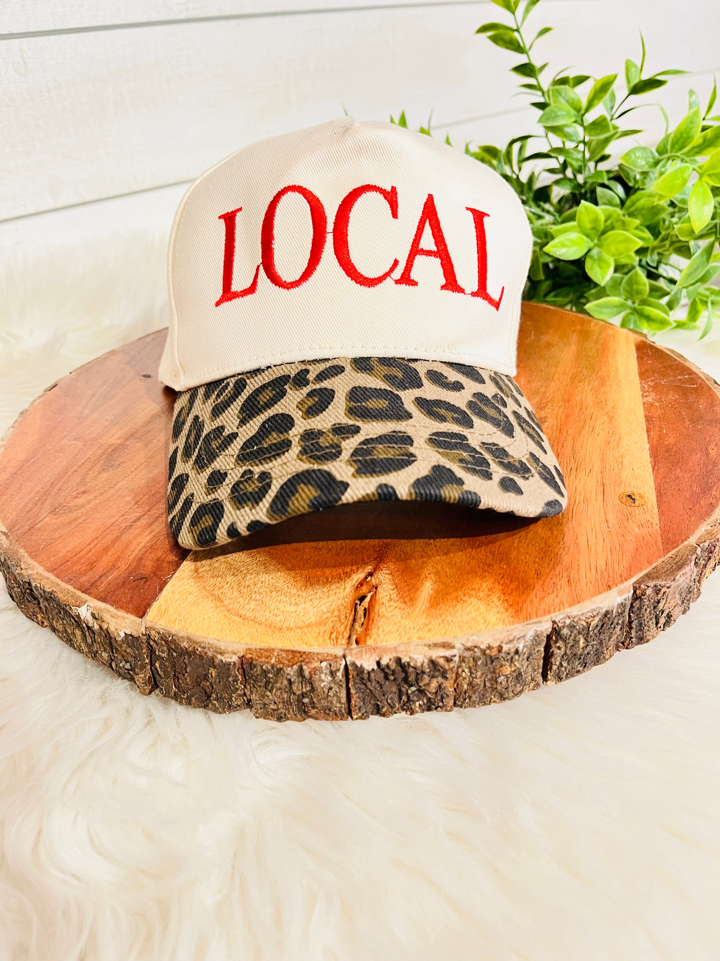Women’s “LOCAL” Taupe Hat with Cheetah Print