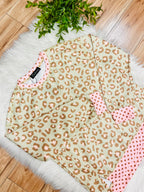 Women’s Evermmee Light Pink & Green Leopard Print Top with Polka Dot Trim- True to Size
