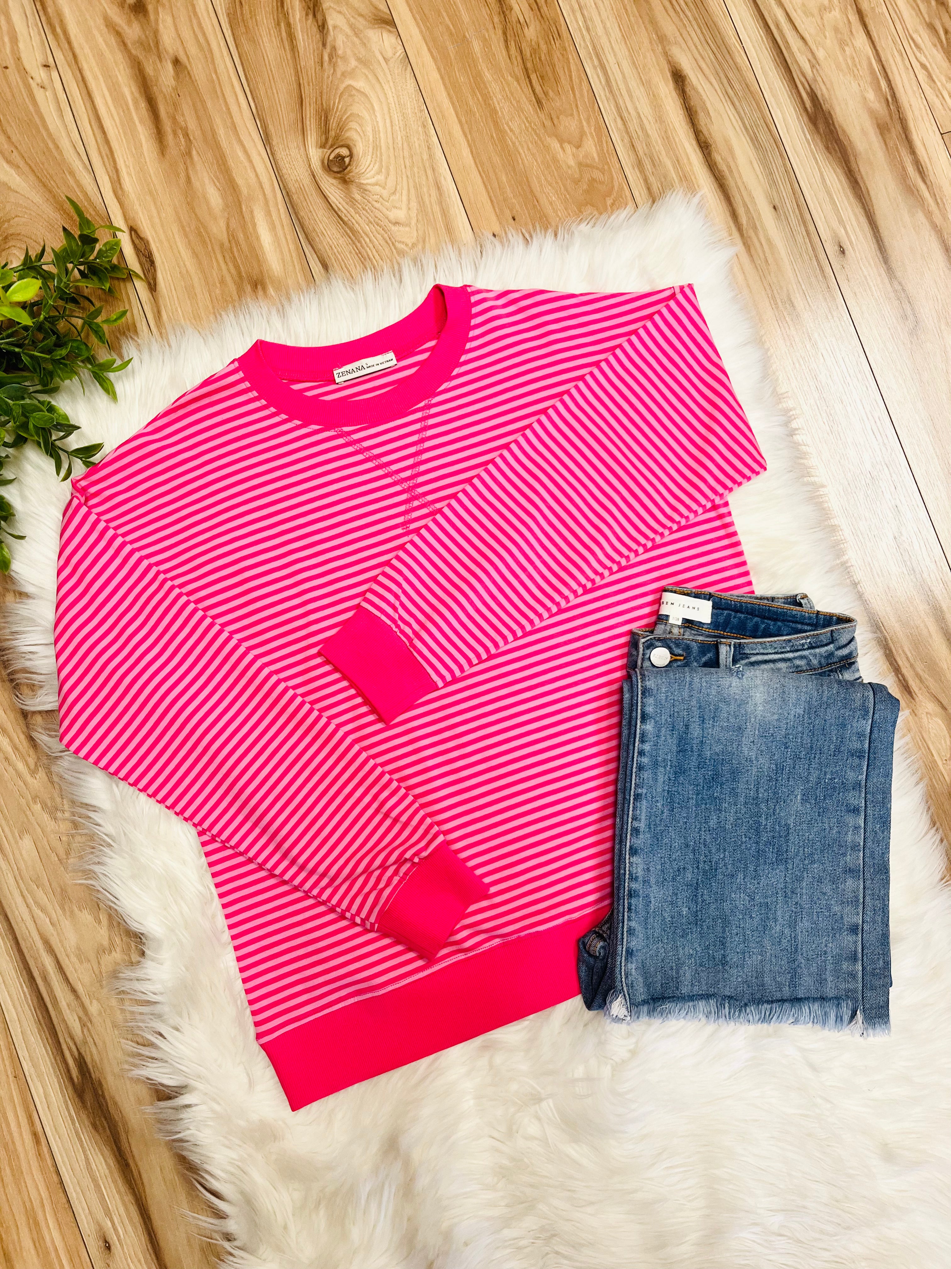 Women’s Zenana Pink Stripe Long Sleeve Top