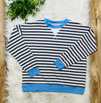 Women’s Charcoal and Cornflower Blue Stripe Top- Loose Fit
