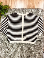 Women’s Stripe Dark Brown & Cream Relaxed Sweater Top by Blu Pepper- Loose Fit