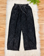 Women’s Evermmee Petite Black Acid Wash Pants- Loose Fit