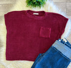 Women’s Zenana Soft Waffle Knit Pocket Top In Dark Burgundy - Oversized