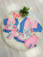 Girl’s Pink and Blue Mixed Print Set