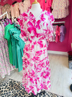 Women’s Curvy Floral Print Pleated V Neck Ruffle Dress