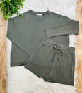 Women’s Zenana Olive Ribbed Short Set