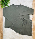 Women’s Zenana Olive Ribbed Short Set