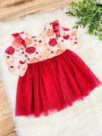 Girls Pumpkin Dress with Burgundy Lace Detail