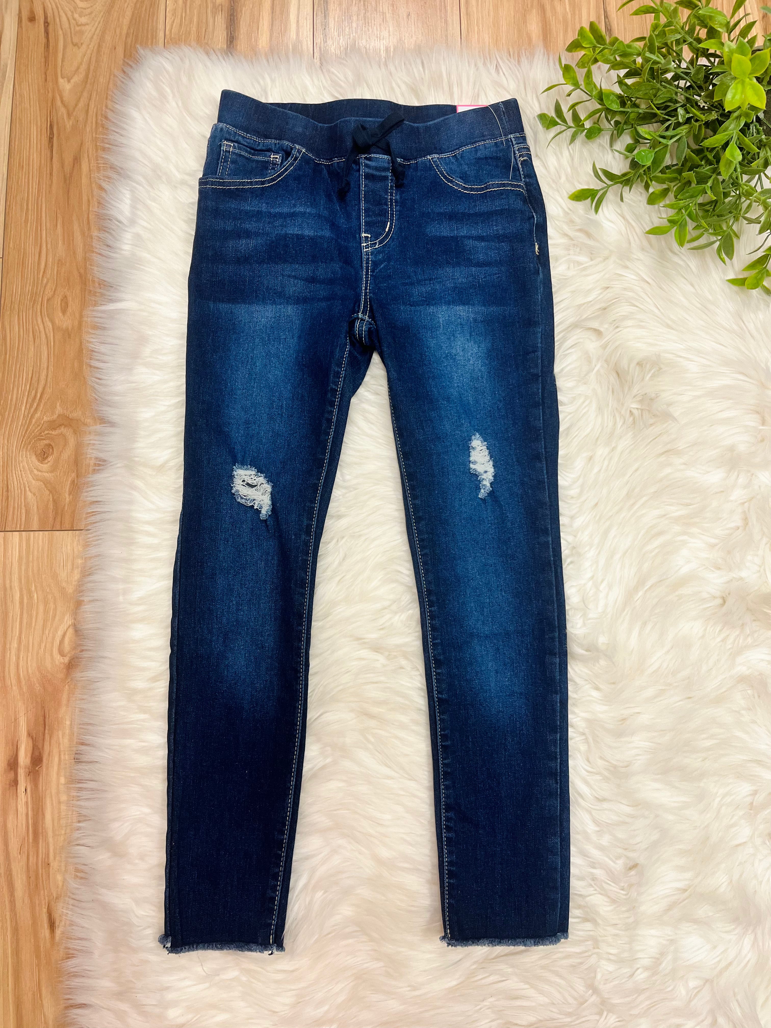 Girls YMI Dark Wash Pull On Skinny Jeans