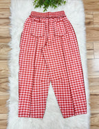 Women’s Anniewear Rust Red & Pink Check Barrel Knit Pants- True to Size