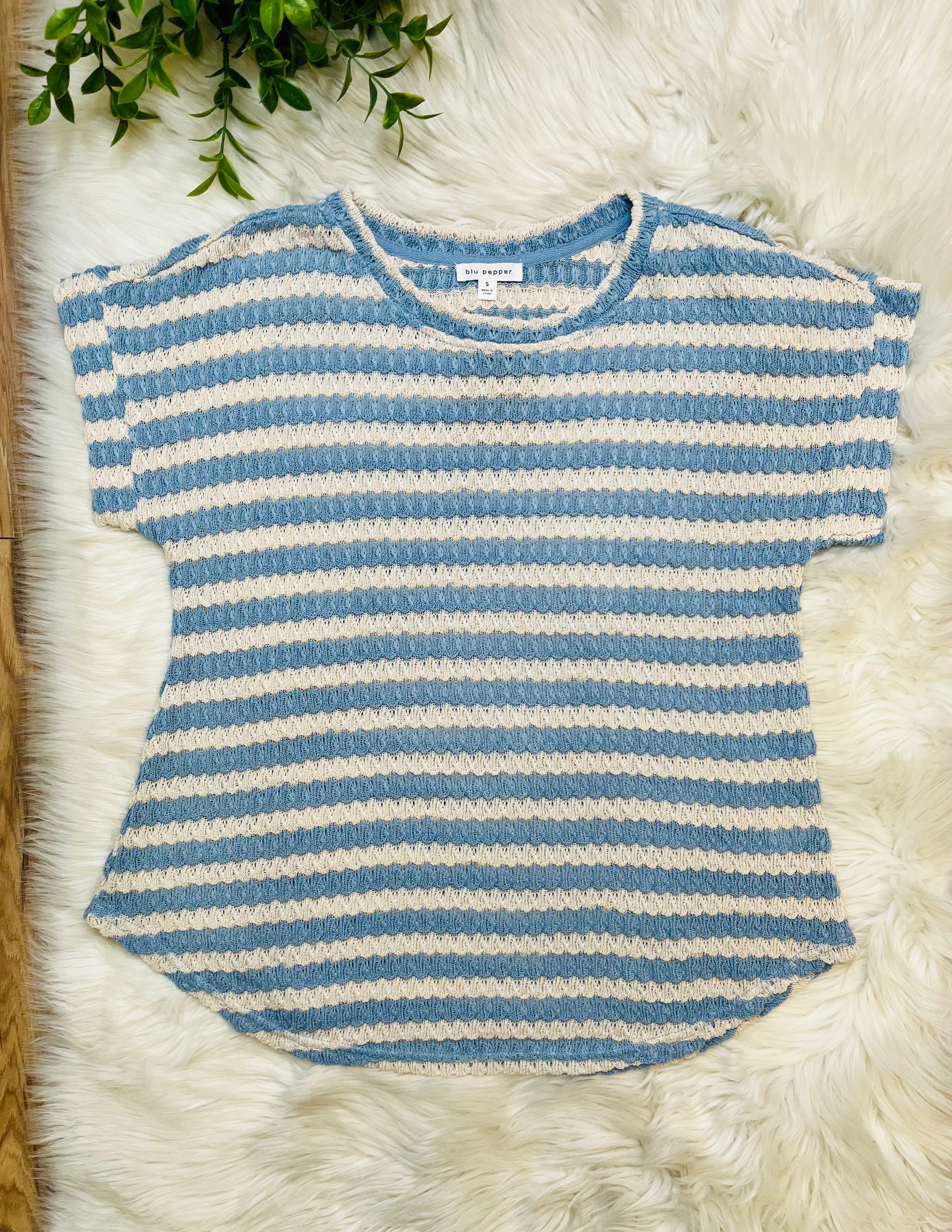 Women’s Blu Pepper Textured Blue Stripe Top