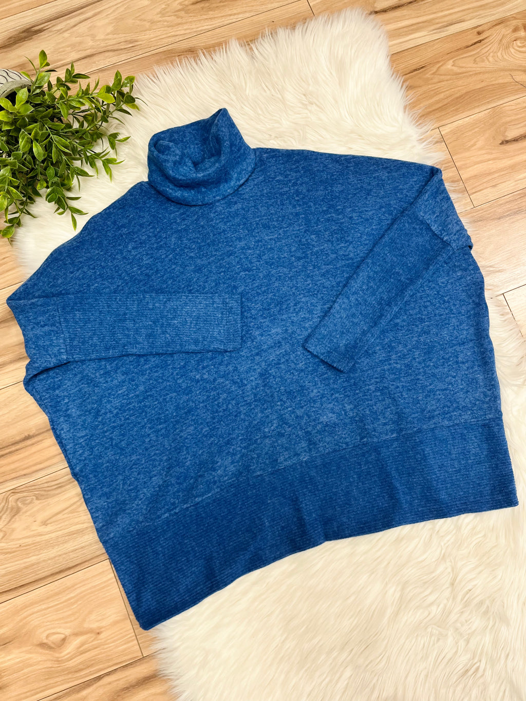Women’s Zenana Blue Oversized Turtle Neck Sweater Top
