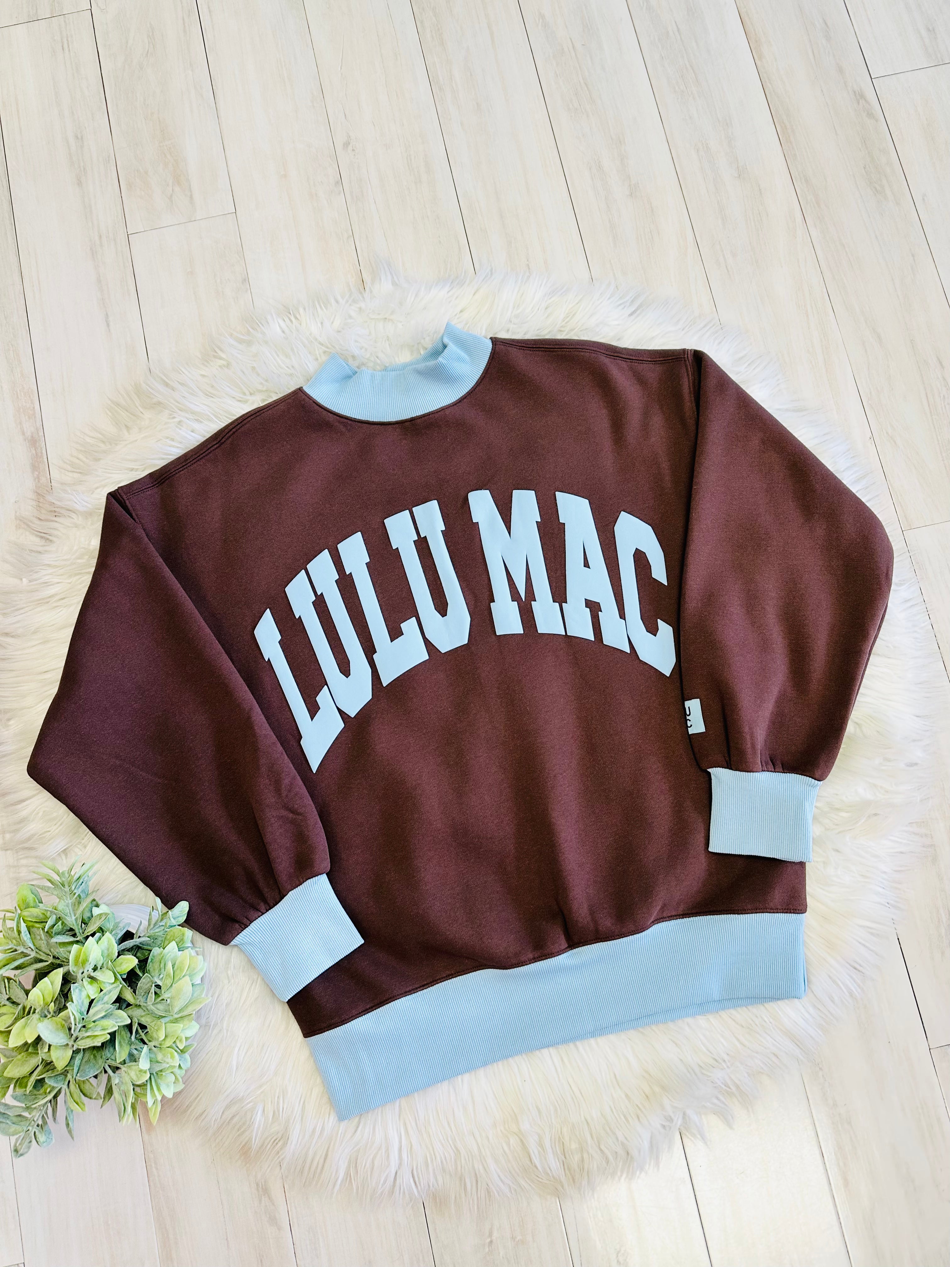 Women’s Lulu Mac Brown & Light Blue Crewneck Top- Oversized