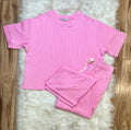 Women’s Ribbed Top and Drawstring Pant Set in Light Pink