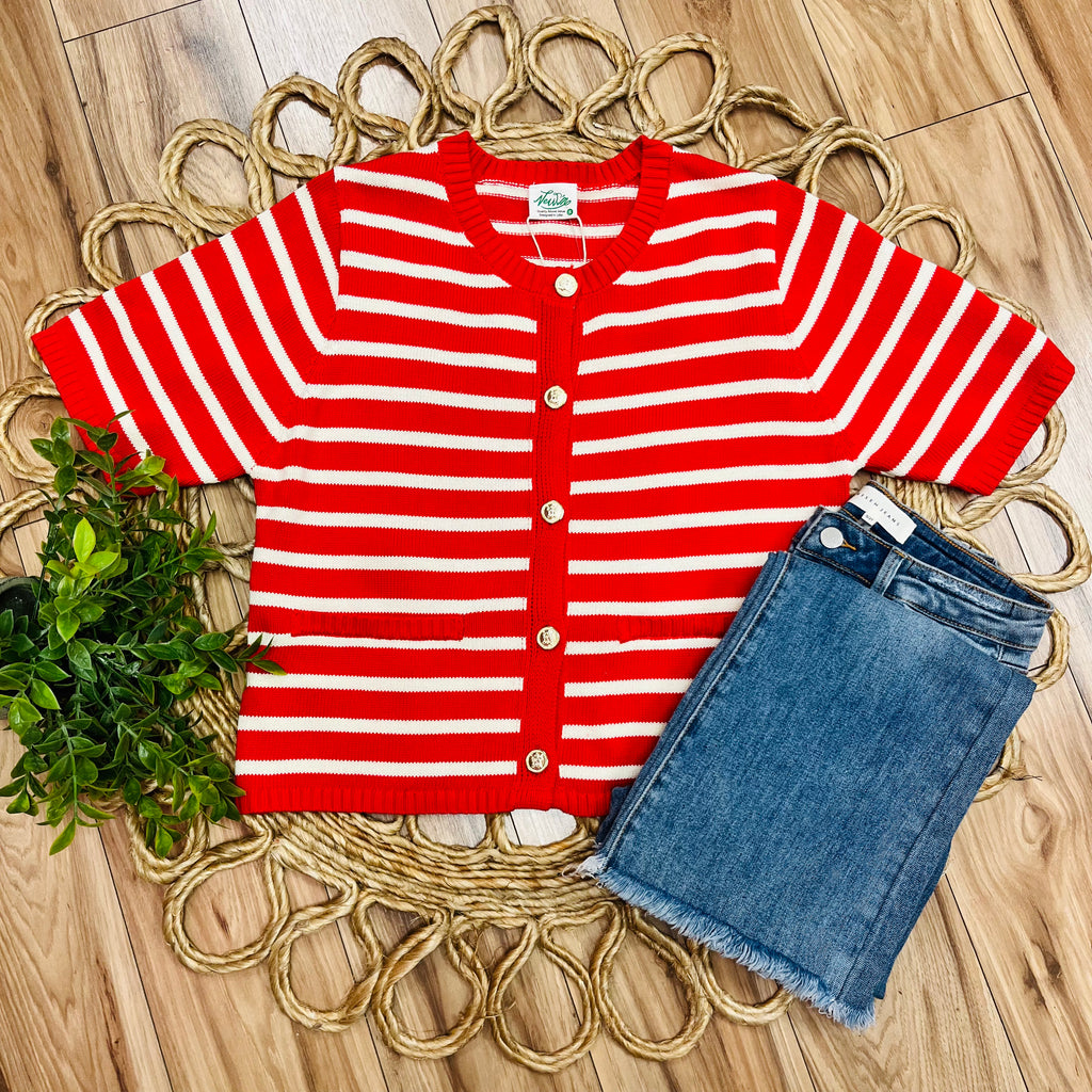 Women’s Very J Red Stripe Button Down Sweater Top