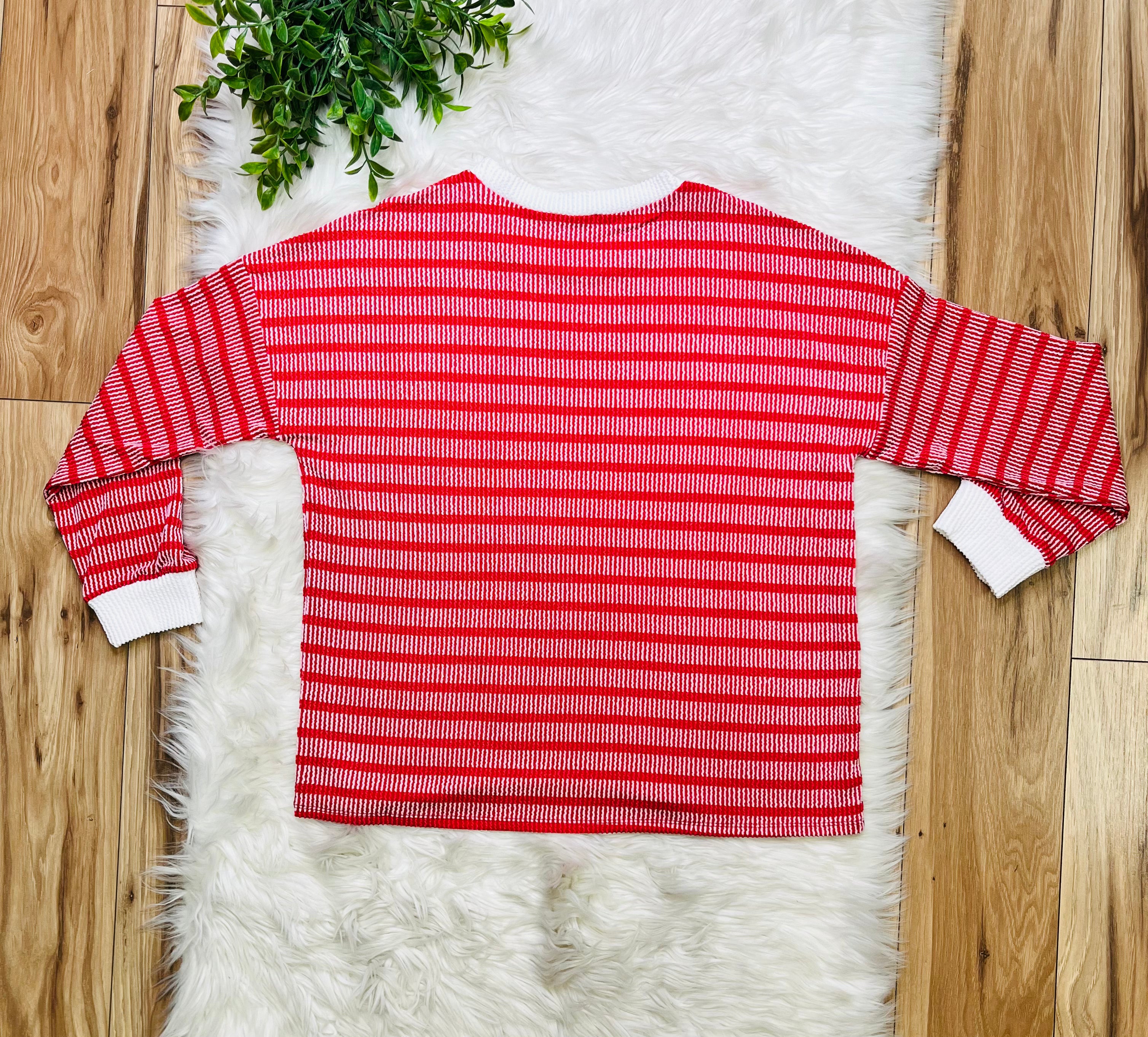 Women’s Zenana Red Striped Ribbed Pant Set