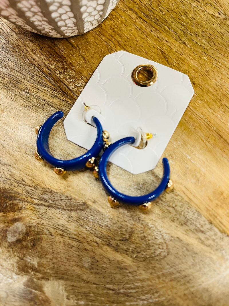 Blue and Gold Hoop Earrings
