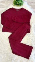 Women’s Zenana Burgundy Long Sleeve Two Piece Set - True to size
