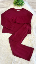 Women’s Zenana Burgundy Long Sleeve Two Piece Set - True to size