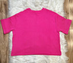 Women’s Ribbed Short Sleeve Drawstring Pants Set Hot Pink