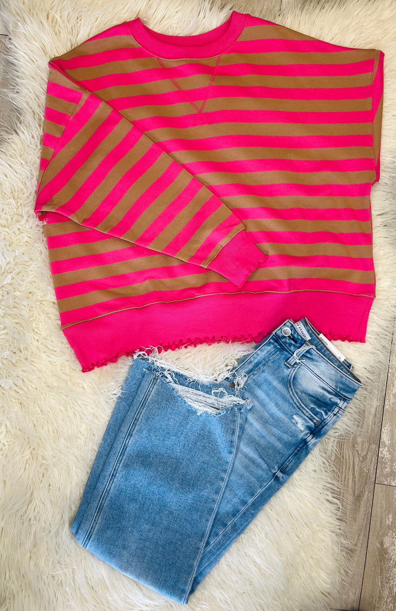 Peach Love pink and brown sweater