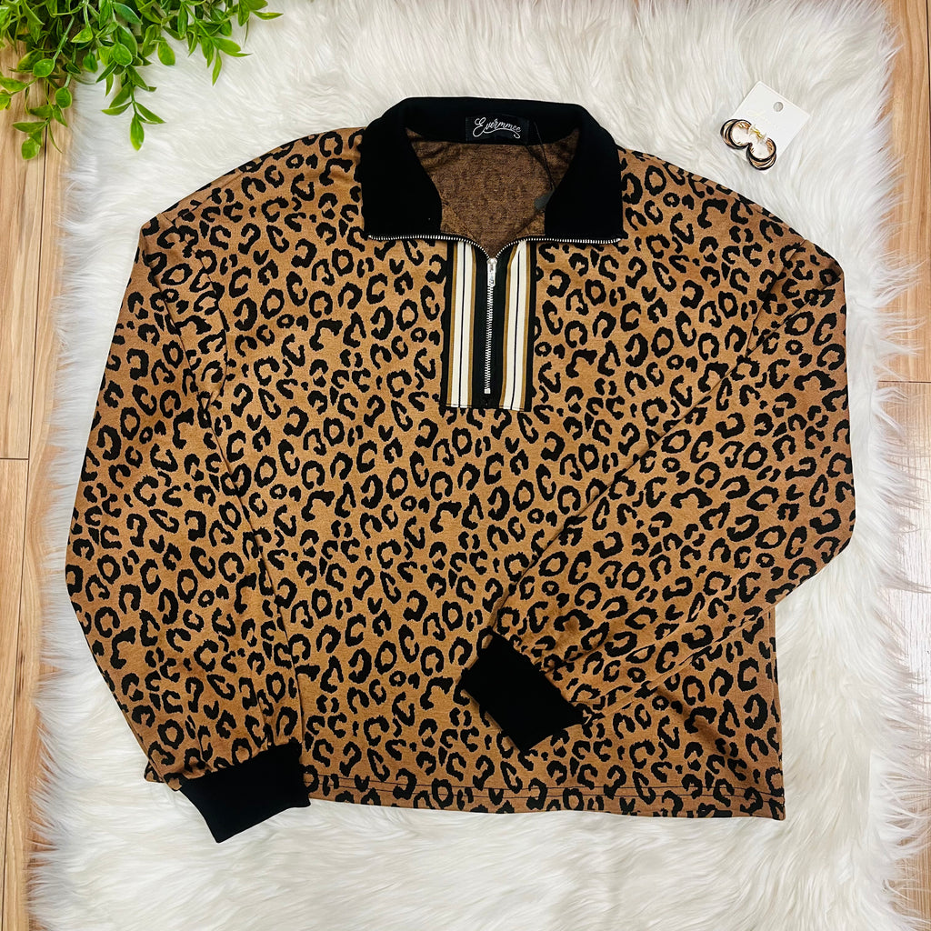 Women’s Evermmee Leopard Print Half Zip Skort Set