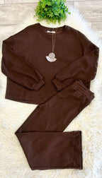 Women’s Zenana Chocolate Long Sleeve Two Piece Set - True to size