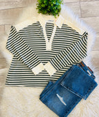 Women’s Olive & Grey Striped Henley Long Sleeve - True To Size