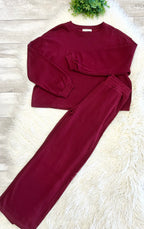 Women’s Zenana Burgundy Long Sleeve Two Piece Set - True to size