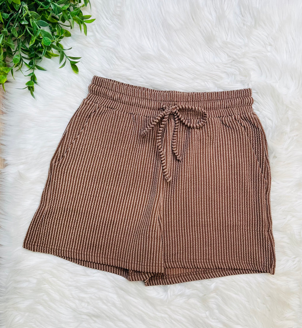 Women’s Zenana Brown Ribbed Short Set