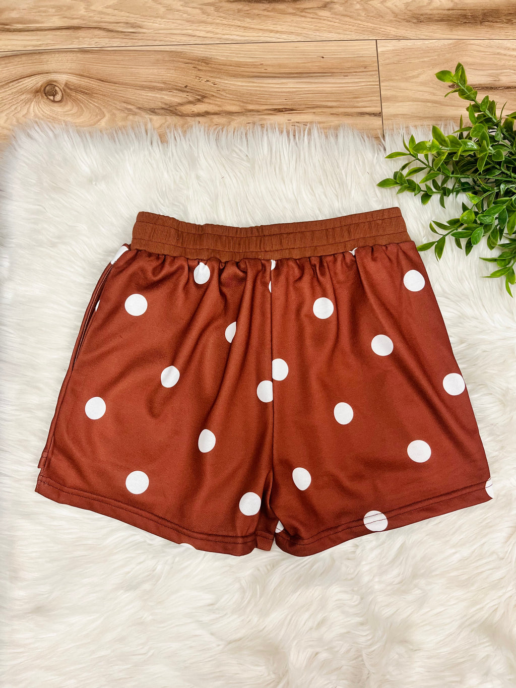 Women’s Evermmee Brown Skort Set with White Polka Dots- Loose Fit