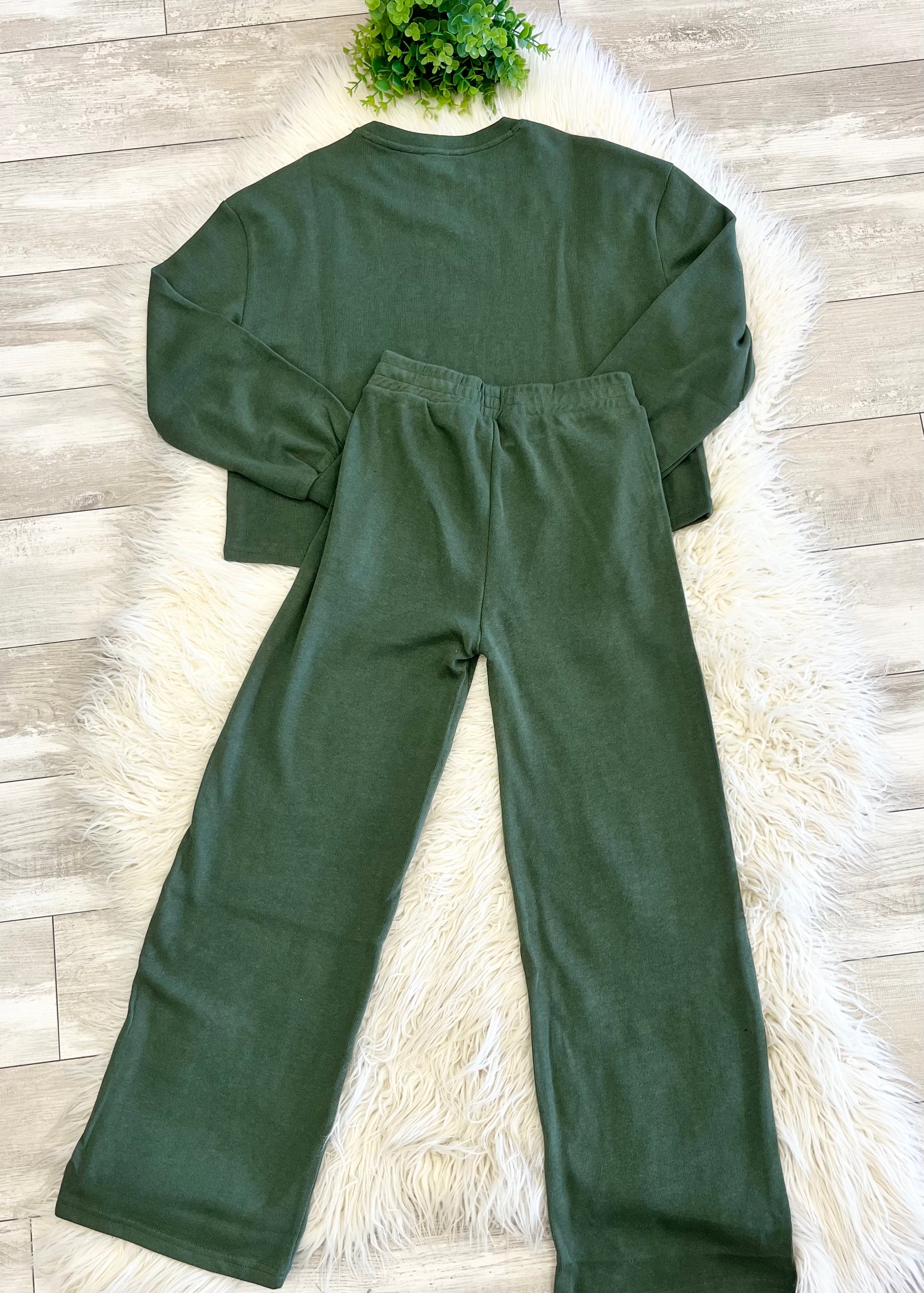 Women’s Zenana Olive Long Sleeve Two Piece Set - True to size