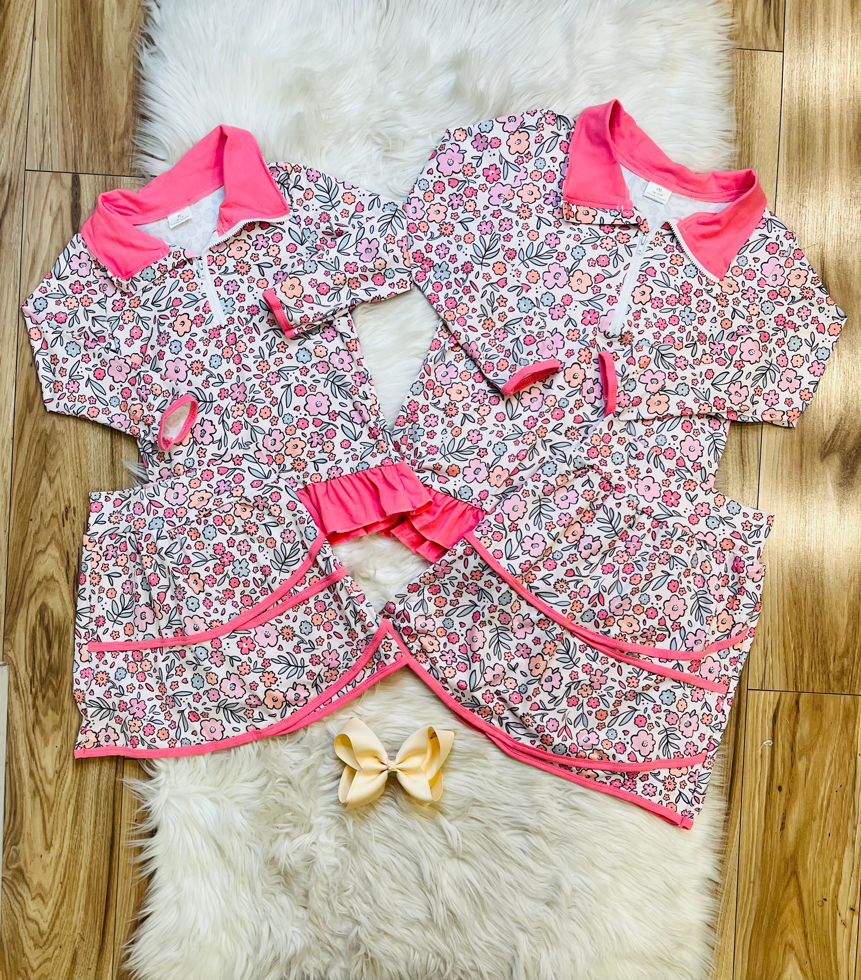Girl’s Pink Floral Skort Outfit Set