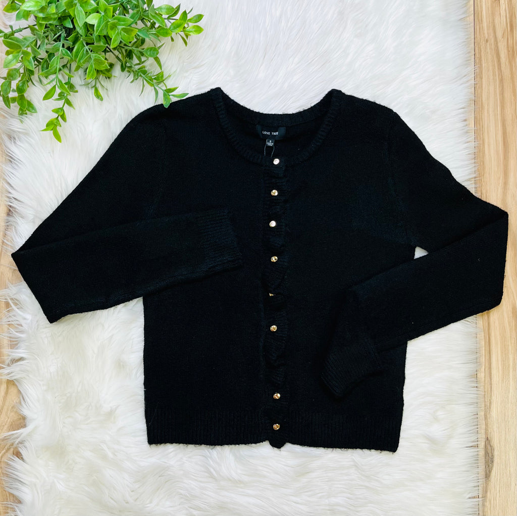 Women’s Love Tree Black Gold Button Up Sweater Top- True to Size