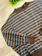 Women’s Blue/Brown Striped Mock Neck Long Sleeve - Oversized fit