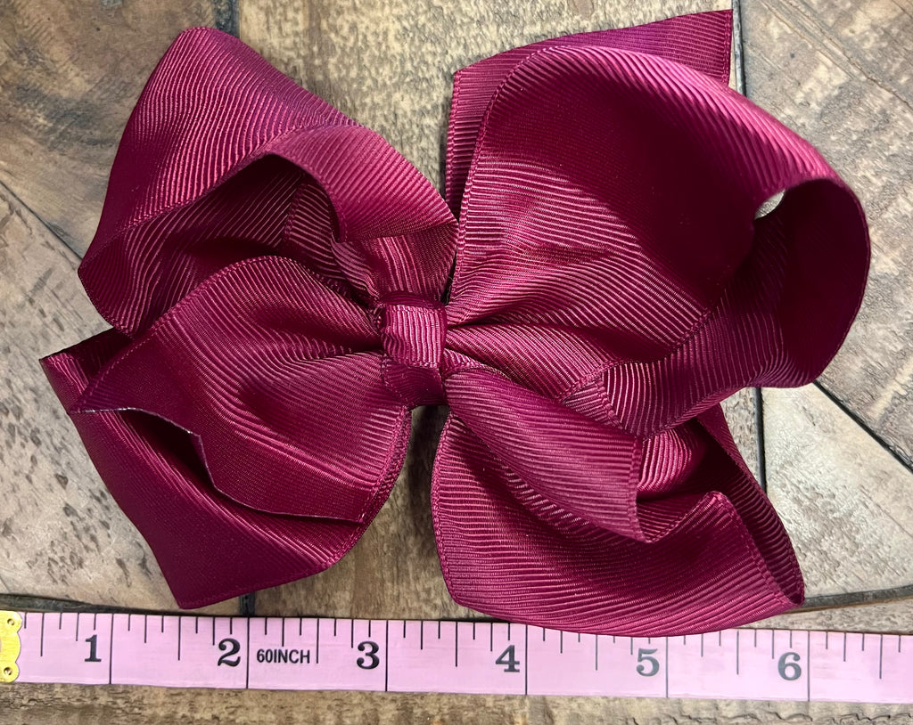 Hair Bow 6” Alligator Clip - Burgundy