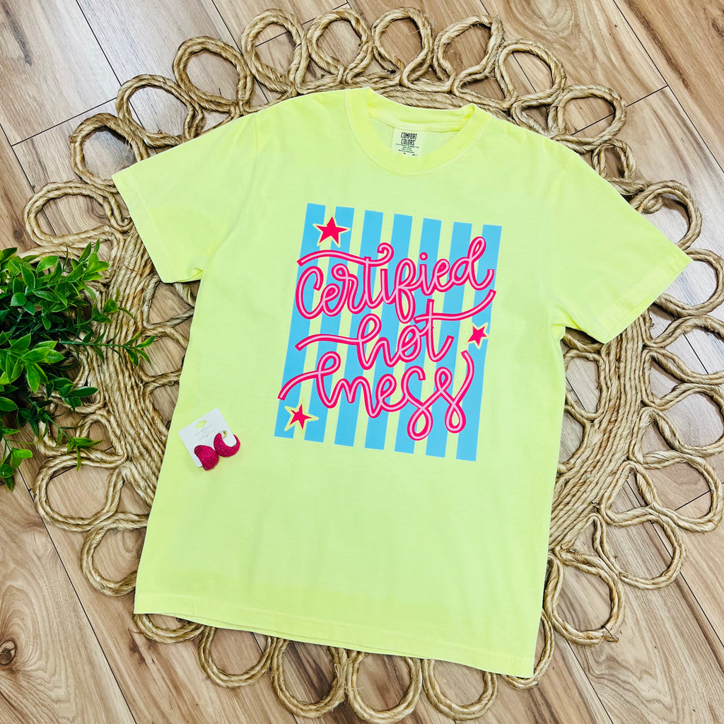 Special Order 3XL - Women’s Yellow “Certified Hot Mess” Graphic Tee