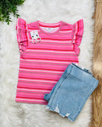 Women’s Multi Stripe Ruffle Sleeve Textured Top
