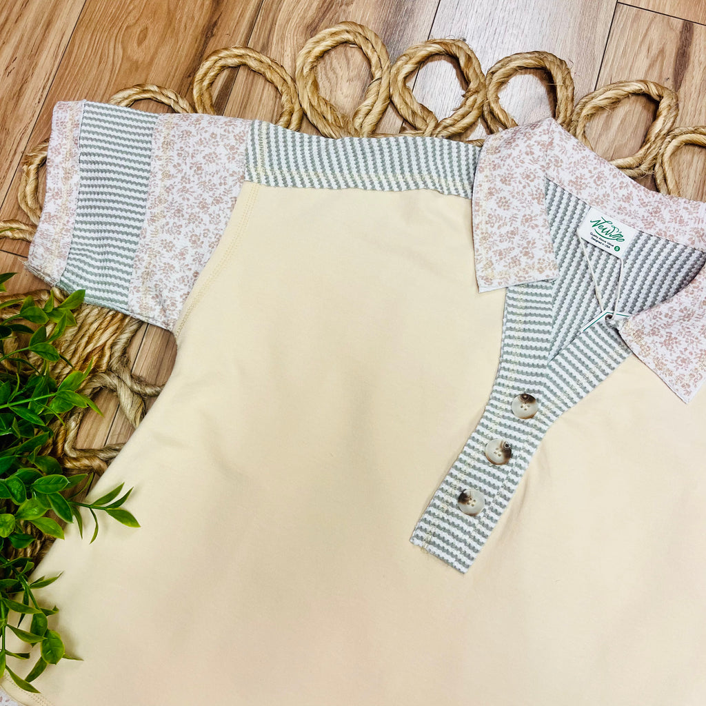 Women’s Very J Beige Half Button Down Collared Top