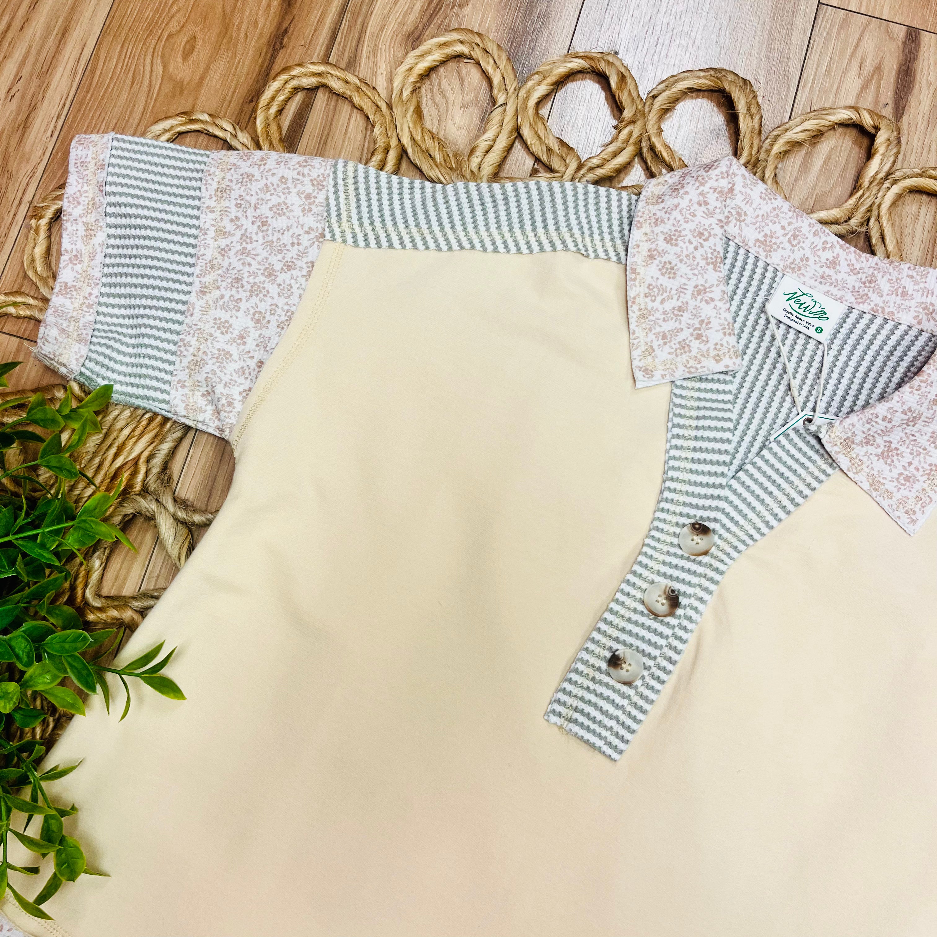 Women’s Very J Beige Half Button Down Collared Top