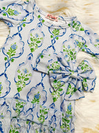 Girl’s Clover Cottage Blue Frame Newborn Gown and Bow Set