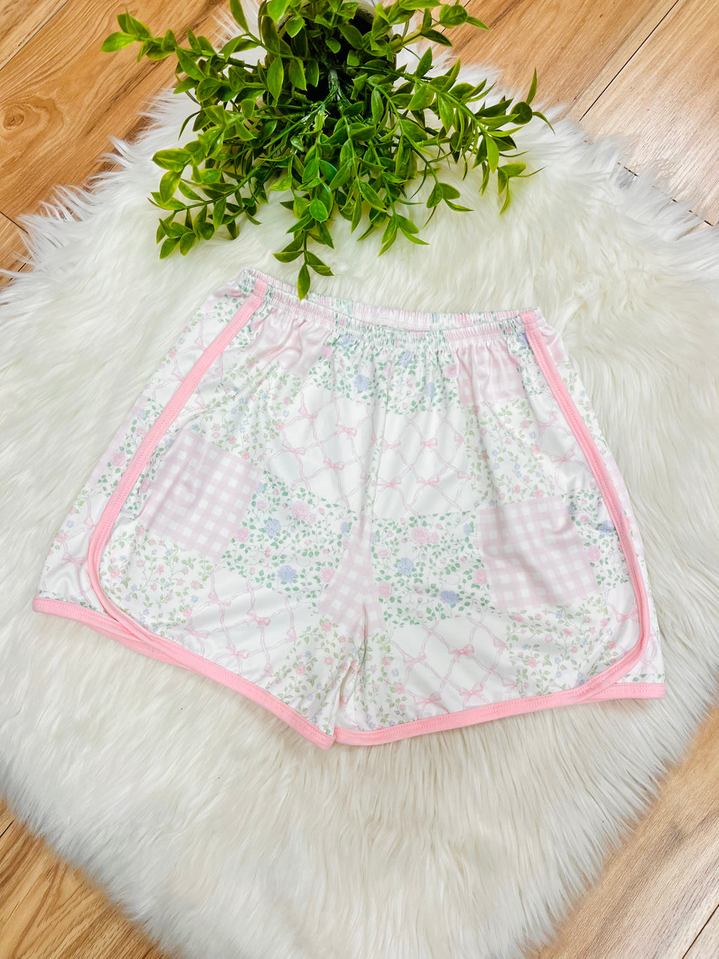 Girl’s Mixed Print Shorts with Pink Trim