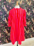 Women’s Evermmee Curvy Red and Pink Stripe Dress with Pockets