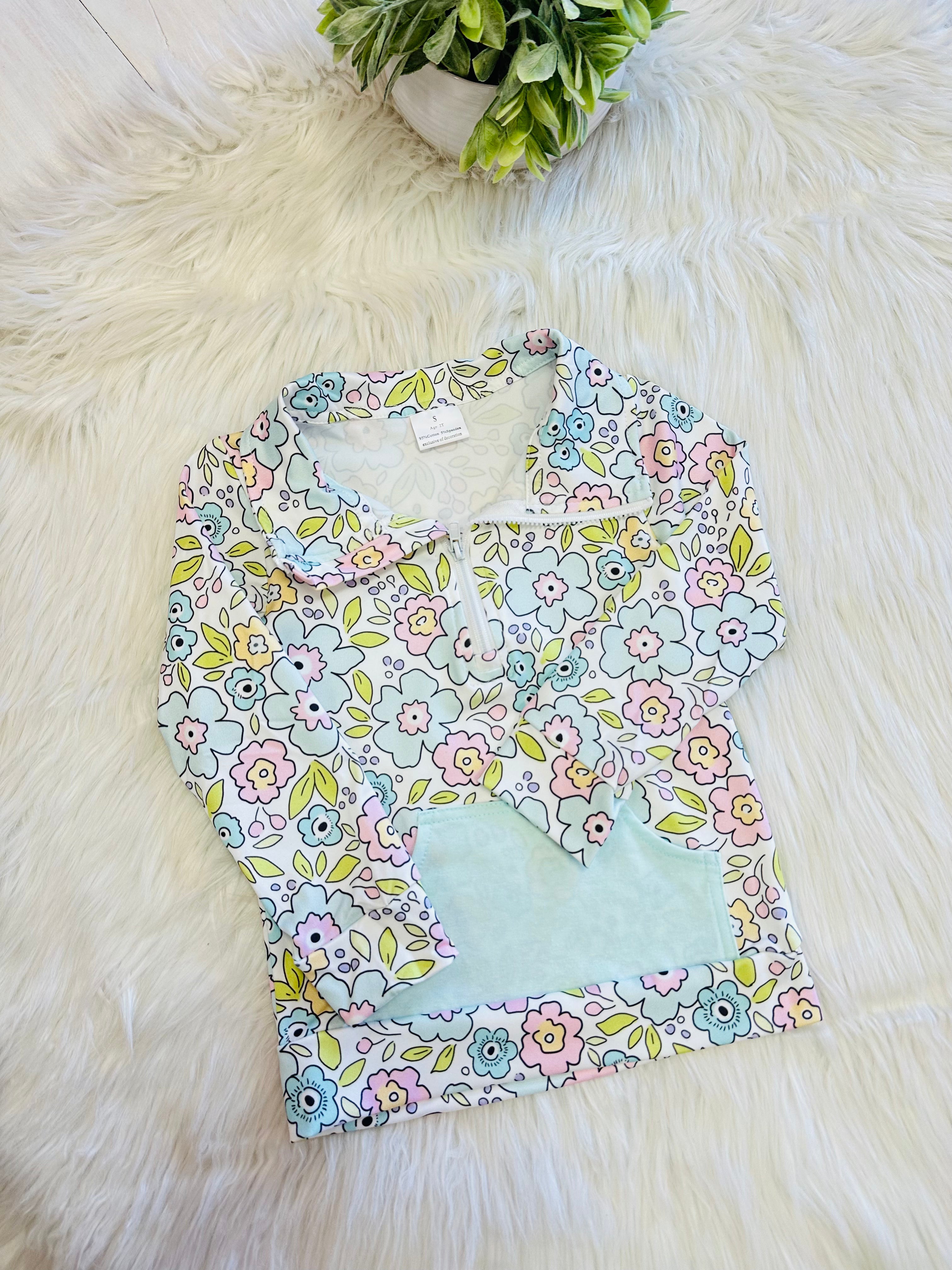 Girl’s Light Teal Floral Pant Set