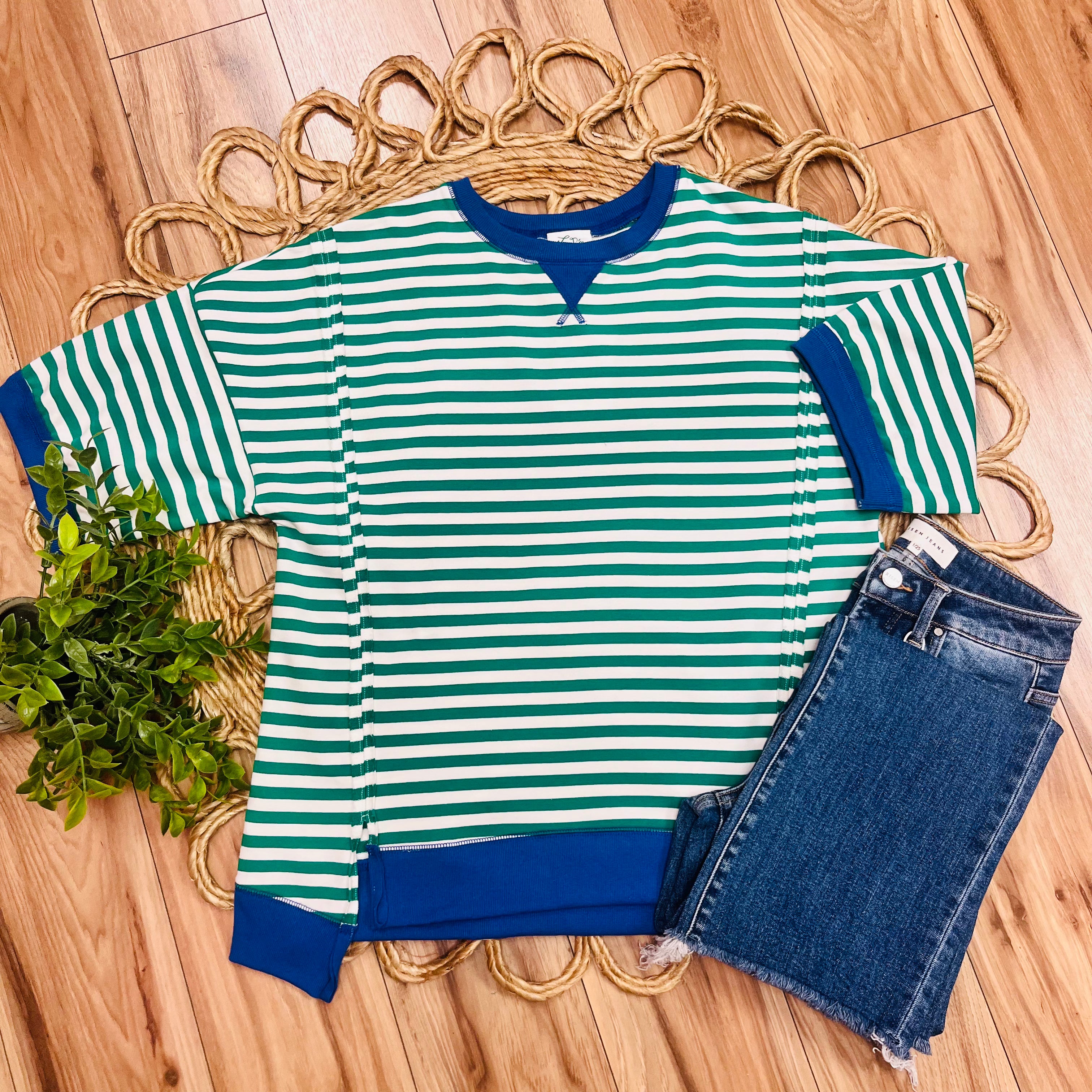 Women’s Very J Green and Blue Stripe Top