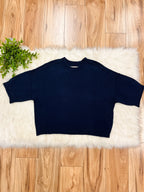 Women’s Navy Exposed Seam Drop Shoulder Sweater Top by Blu Pepper- True to Size