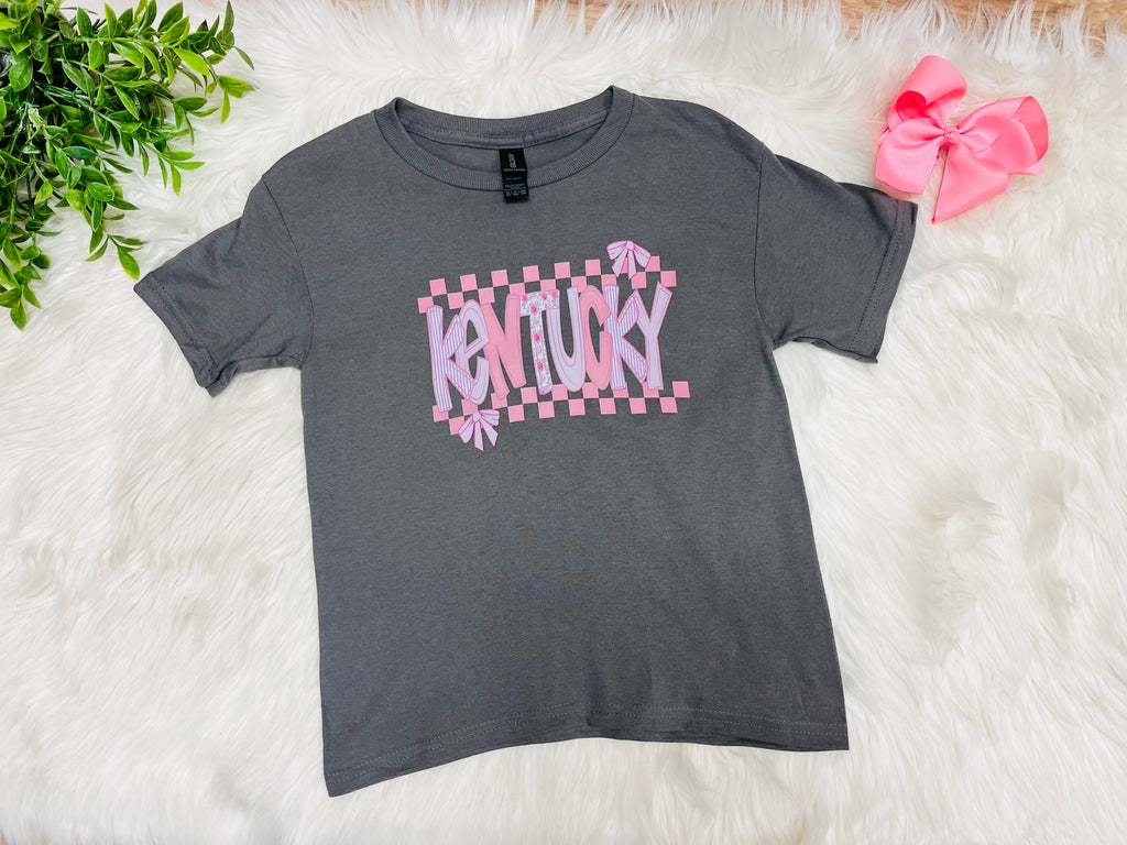 Girls Charcoal Grey Kentucky Mixed Pink Print Tee