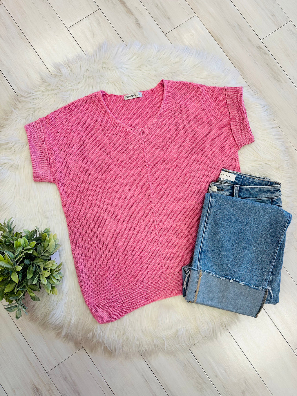 Women’s Zenana Pink Cuff Sleeve Sweater Top
